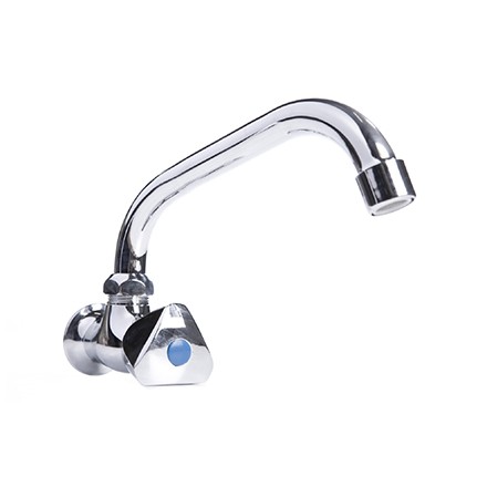 530176 Right hand wall faucet with overhead swivel spout