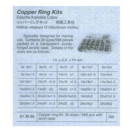813080 COPPER RING KIT 30 SIZES/568PCS, IN ACRYL CASE