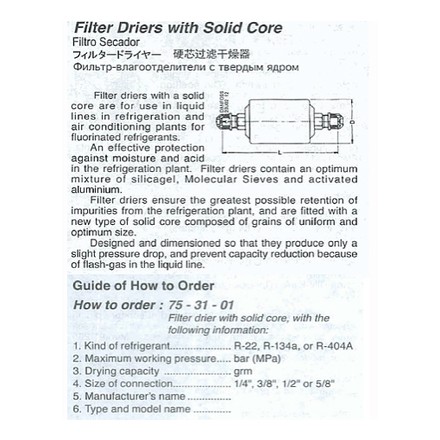 753101 DRIER FILTER WITH SOLID CORE, WITH FURTHER DETAIL