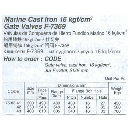750841-750843 GATE VALVE CAST-IRON FLANGED, F7369 16KG