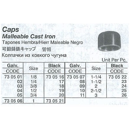 730501-730511 CAP MALLEABLE CAST IRON GALV