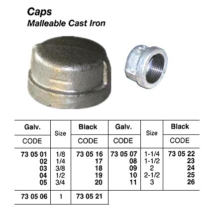 730516-730526 CAP MALLEABLE CAST IRON BLACK