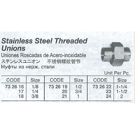 732616-732624 UNION STAINLESS STEEL THREADED