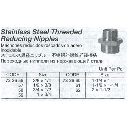 732656-732664 Stainless steel threaded reducing nipples