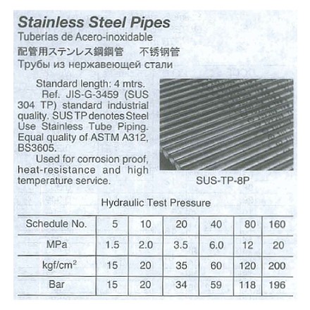 711076-711093 PIPE STAINLESS STEEL SUS-304, SCH-40