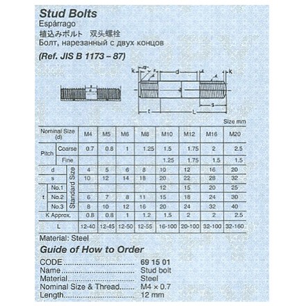 691501 BOLT STUD WITH FURTHER DETAIL