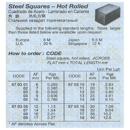 670942-670984 STEEL SQUARE HOT-ROLLED