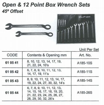 610541-610544 WRENCH SET OPEN & 12-POINT BOX, SLIP-ON 