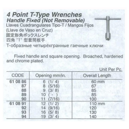 610886-610894 WRENCH T-TYPE 4-POINT, FIXED HANDLE