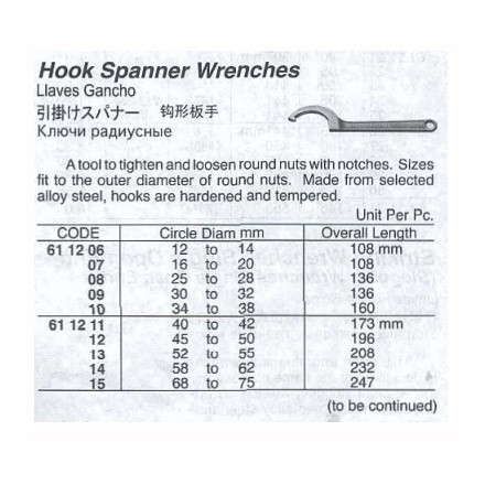 611206-611225 WRENCH HOOK SPANNER