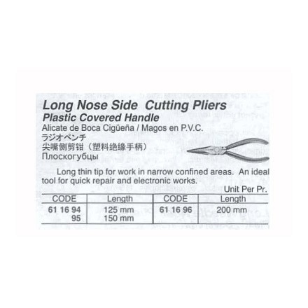 611694-611696 PLIER LONG-NOSE & SIDE-CUTTING, PLASTIC COVERED HANDLE