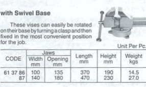 613786-613787 VISE BENCH PARALLEL, WITH SWIVEL BASE