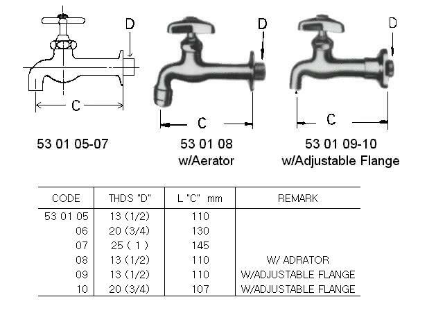 530110 FAUCET WALL LONG SHANK, WITH ADJUSTABLE FLANGE 20(3/4)