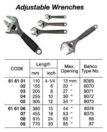 616101-616107 WRENCH ADJUSTABLE BAHCO