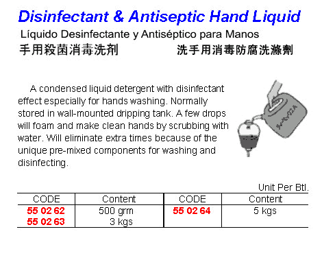 550262-550264 DETERGENT LIQUID DISINFECTANT, & ANTISEPTIC HAND