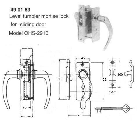 490163 LEVER TUMBLER MORTISE LOCK, FOR SLIDING DOOR OHS#2910