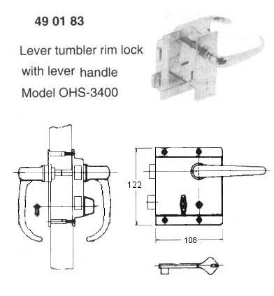 490183 LEVER TUMBLER RIM LOCK, WITH LEVER HANDLE OHS#3400