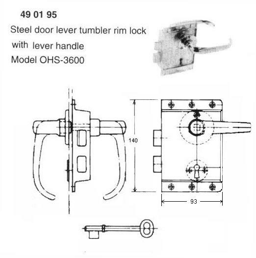 490195 STEEL DOOR LEVER TUMBLER RIM, LOCK W/LEVER HANDLE OHS#3600