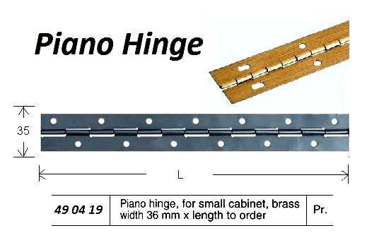 490419 PIANO HINGE FOR SMALL CABINET, BRASS W36MM
