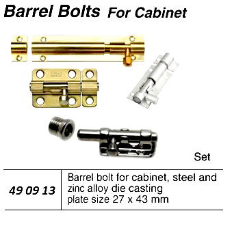 490913 BARREL BOLT FOR CABINET, PLATE SIZE 27X43MM