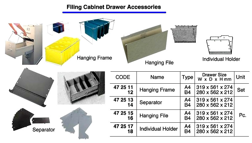 472511-472518 FILING DRAWER CABINET STEEL ACCESSORIES