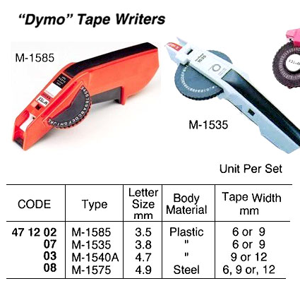 471202 DYMO TAPE WRITER M1585 PLASTIC, FOR 6/9MM TAPE 3.5MM LETTER