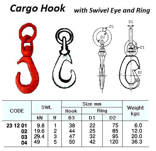 231201-231204 CARGO HOOK WITH SWIVEL, EYE & RING