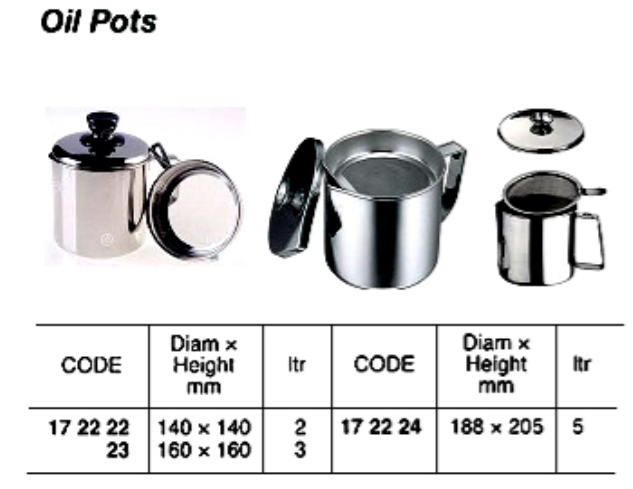 172222-172224 POT OIL STAINLESS STEEL, W/STRAINER