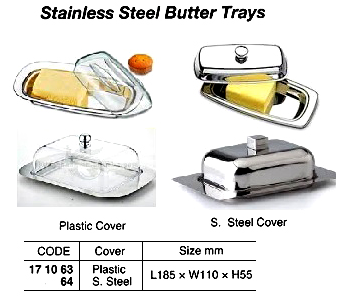 171063 BUTTER TRAY STAINLESS STEEL, WITH PLASTIC COVER 185X110MM