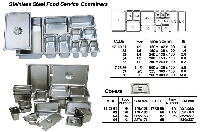 170851-170858 FOOD SERVICE CONTAINER, STAINLESS STEEL